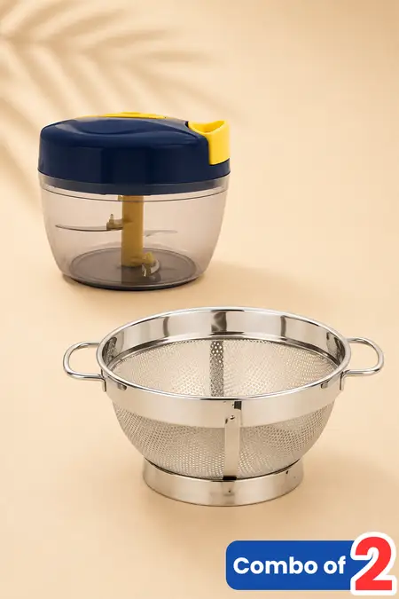 Plastic & Stainless Steel Chopper and Colander - Combo of 2