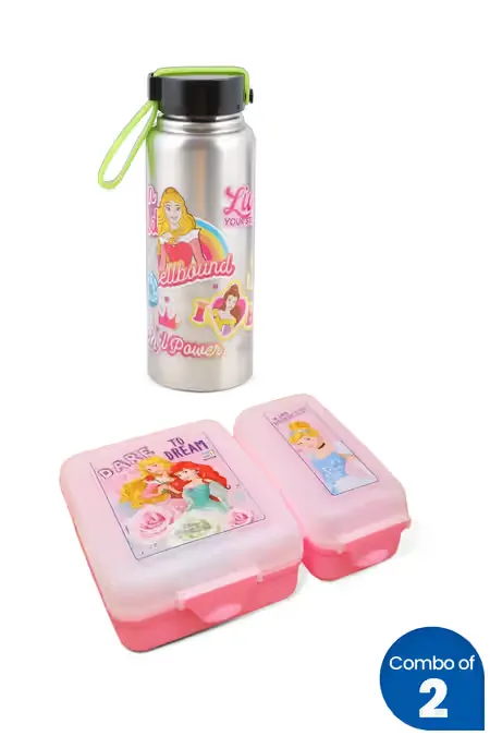 SkI Printed Water Bottle and Lunch Box Set - Combo of 2