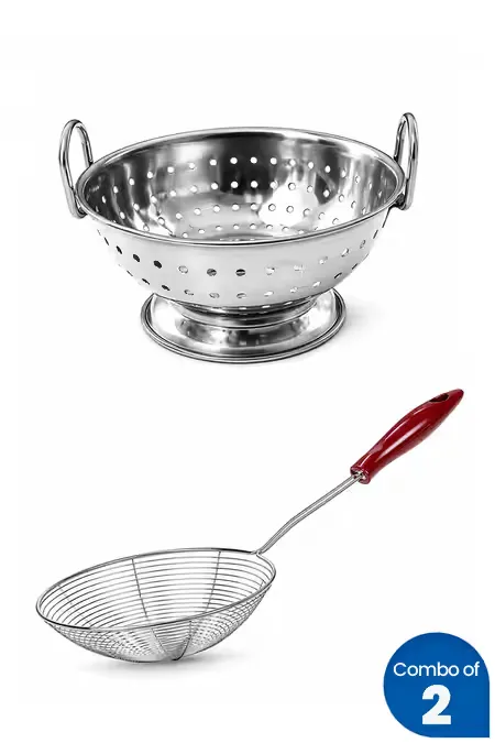 Stainless Steel Oil Strainer and Colander - Combo of 2