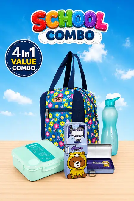 Kids School Essentials Combo - 1450 ml Lunch Box, Insulated Lunch Bag & 1000 ml Sport Water Bottle