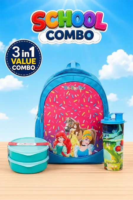 All-in-One School Combo Kit, School Bag, Container and Water Bottle - Combo of 3