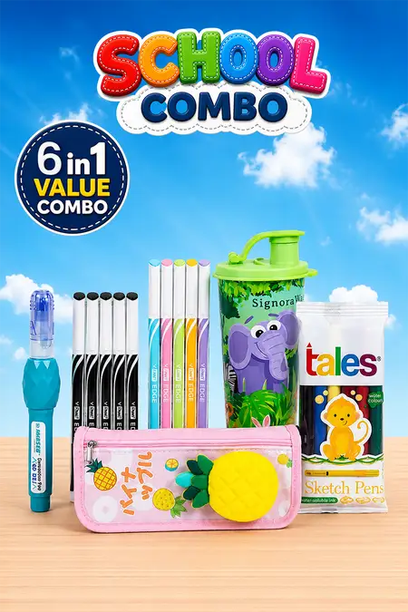 All-in-One School Combo Kit, Tumbler, Pouch, Pens and Painting Kit - Combo of 6