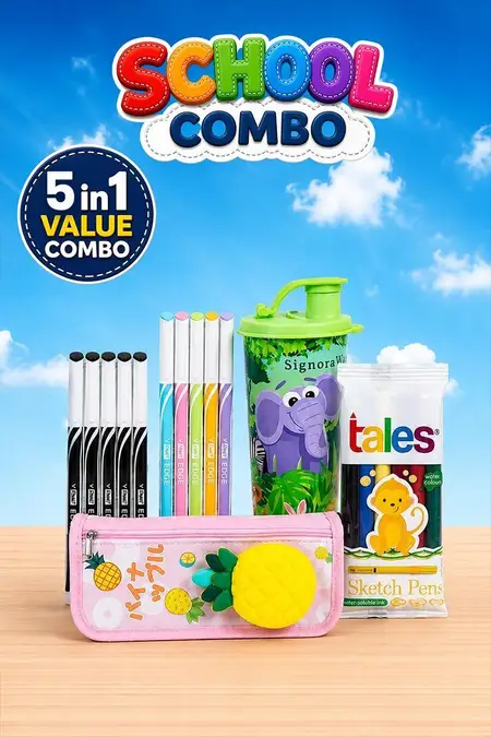All-in-One School Combo Kit, Tumbler, Pouch, Pens and Painting Kit - Combo of 5