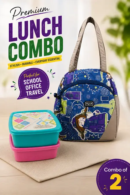 All-in-One School Lunch Combo Kit, Bag and Container - Combo of 2