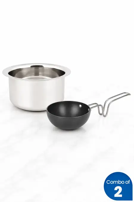 Stainless Steel Tope & Hard Anodized Tadka Pan - Combo of 2
