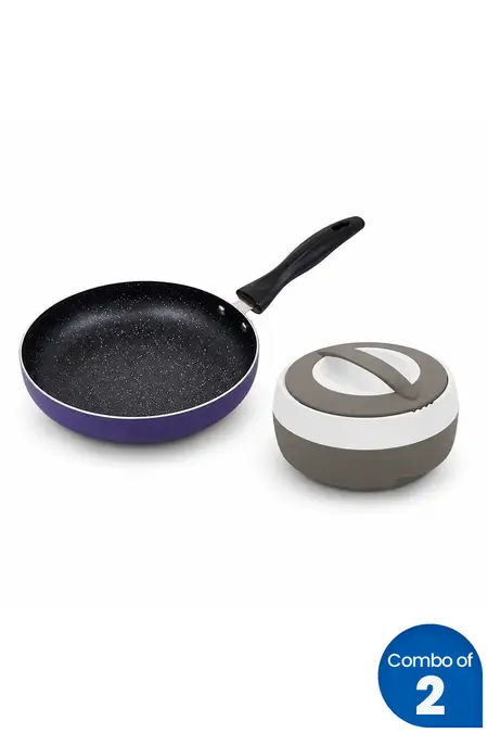 Plastic & Stainless Steel Casserole and Aluminium Non-Stickon Stick Fry Pan - Combo of 2