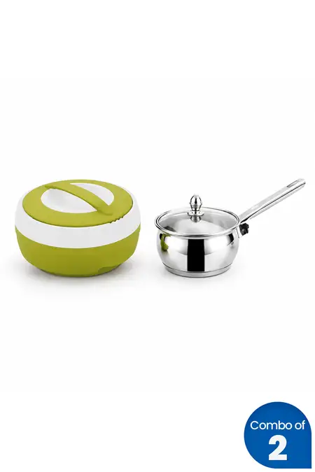Plastic & Stainless Steel Casserole and Saucepan with Lid - Combo of 2
