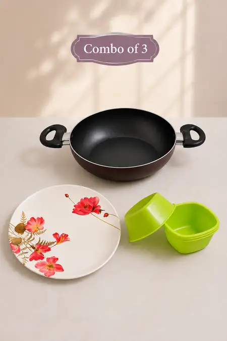 Premium Cooking & Serving Combo, Kadai, Bowl & Plate - Combo of 3