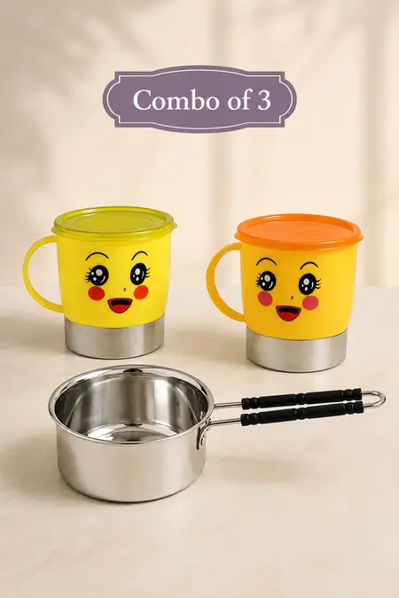 Premium Cooking & Serving Combo, Sauce Pan with Mugs - Combo of 3