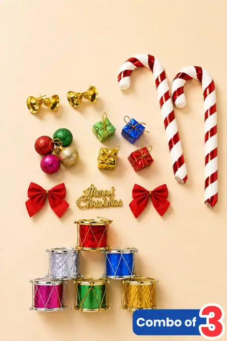 Home Essentials, Christmas Candy Stick, Drum & Décor Set - Combo of 3
