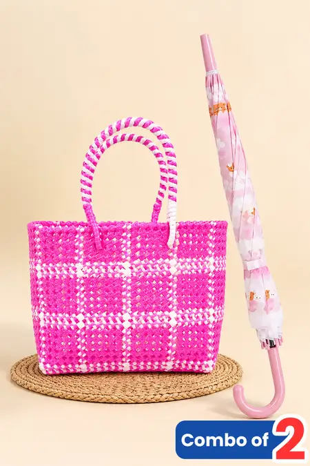 Home Essentials, Wire Bag & Single Fold Umbrella - Combo of 2