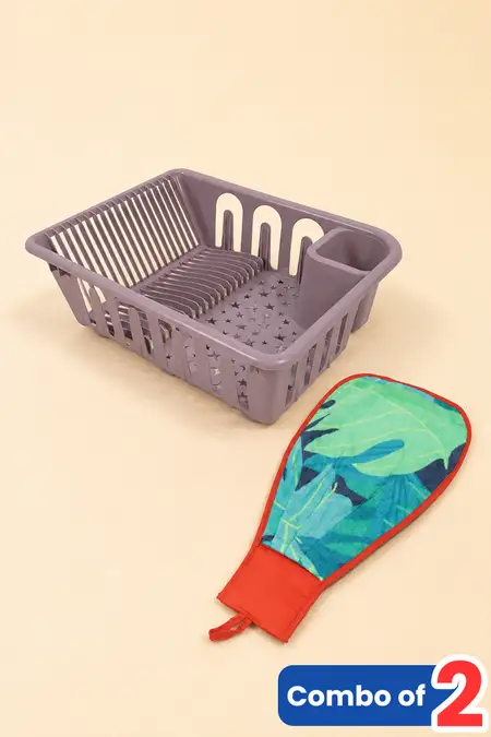 Home Essentials, Dishes Drying Rack & Kitchen Towel - Combo of 2