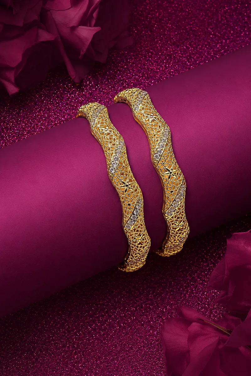 Gold Plated Floral Pattern Bangles for Women JWB00003GOL210