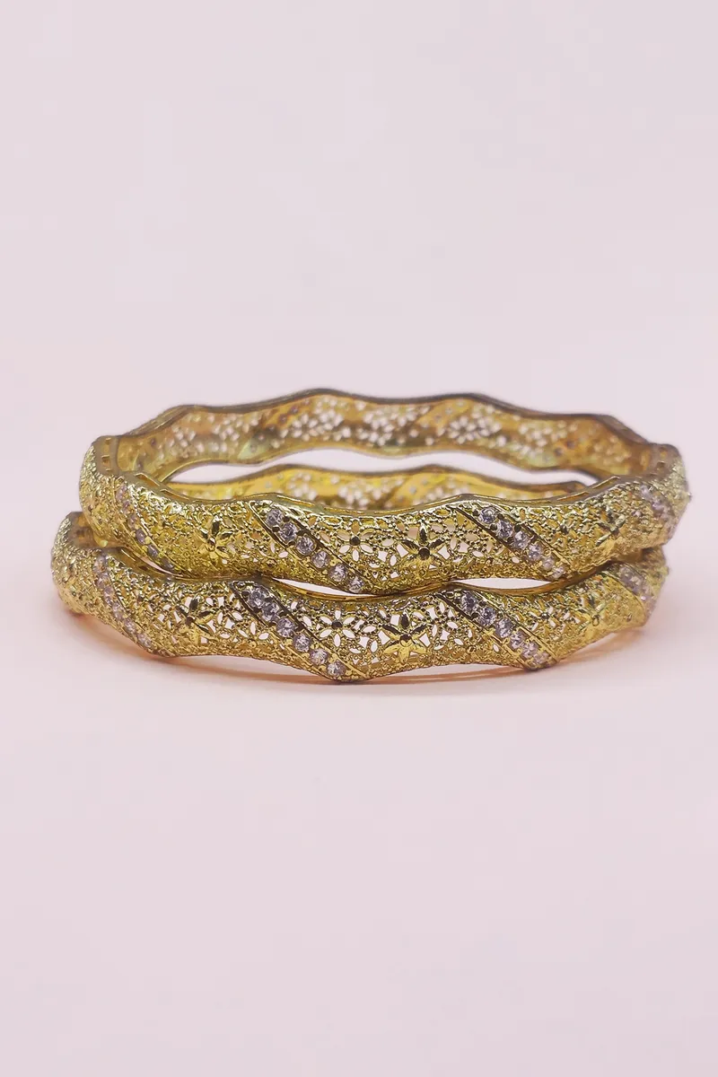 Gold Plated Floral Pattern Bangles for Women