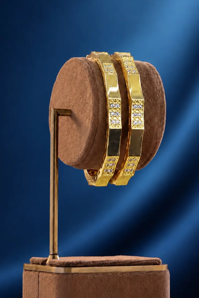 Geometric Edge Stone-Studded Bangles for Women