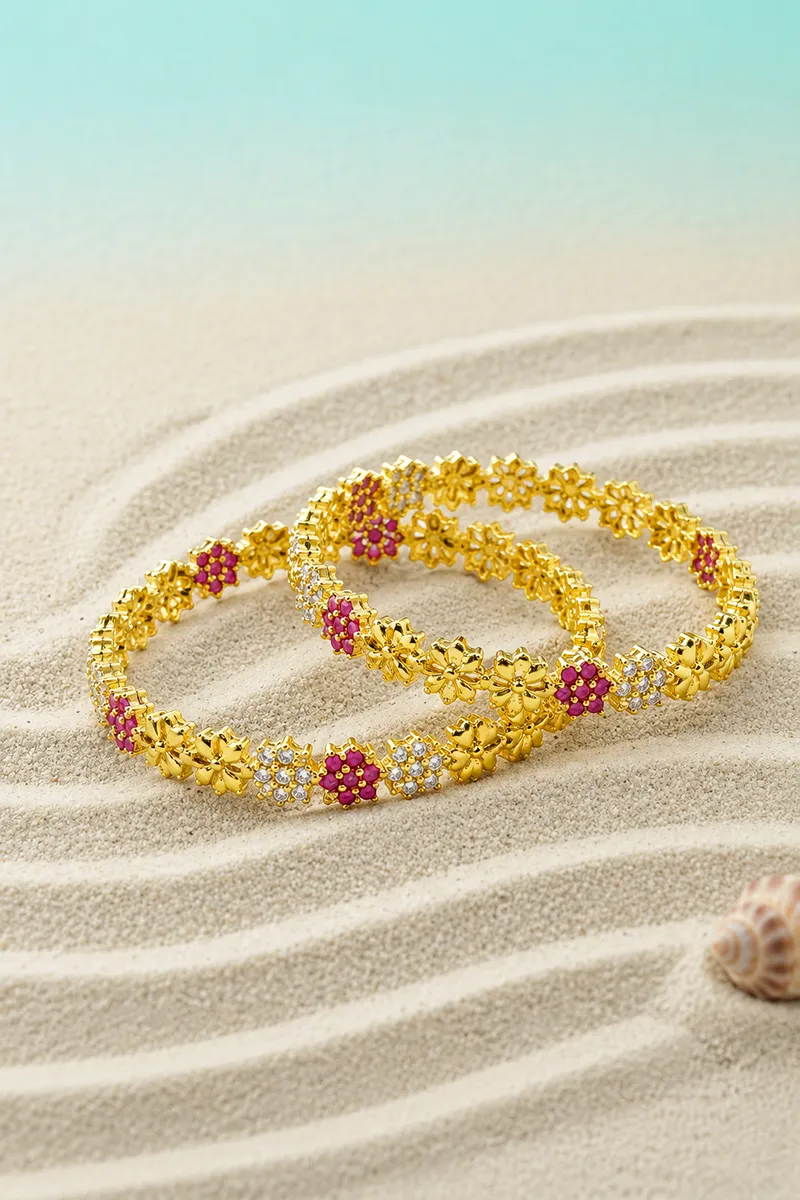 Gold Plated Floral Pattern Bangles for Women
