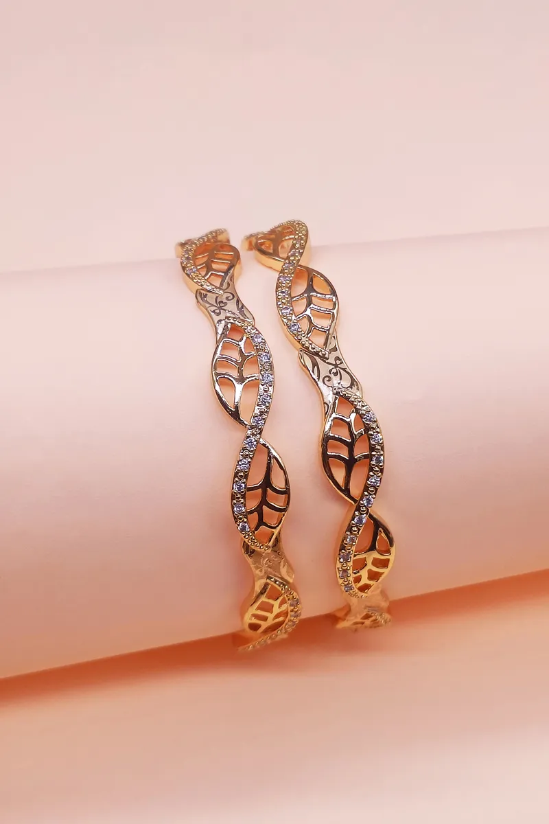 Gold Plated Leaf Pattern Bangles for Women JWB00006GOL28