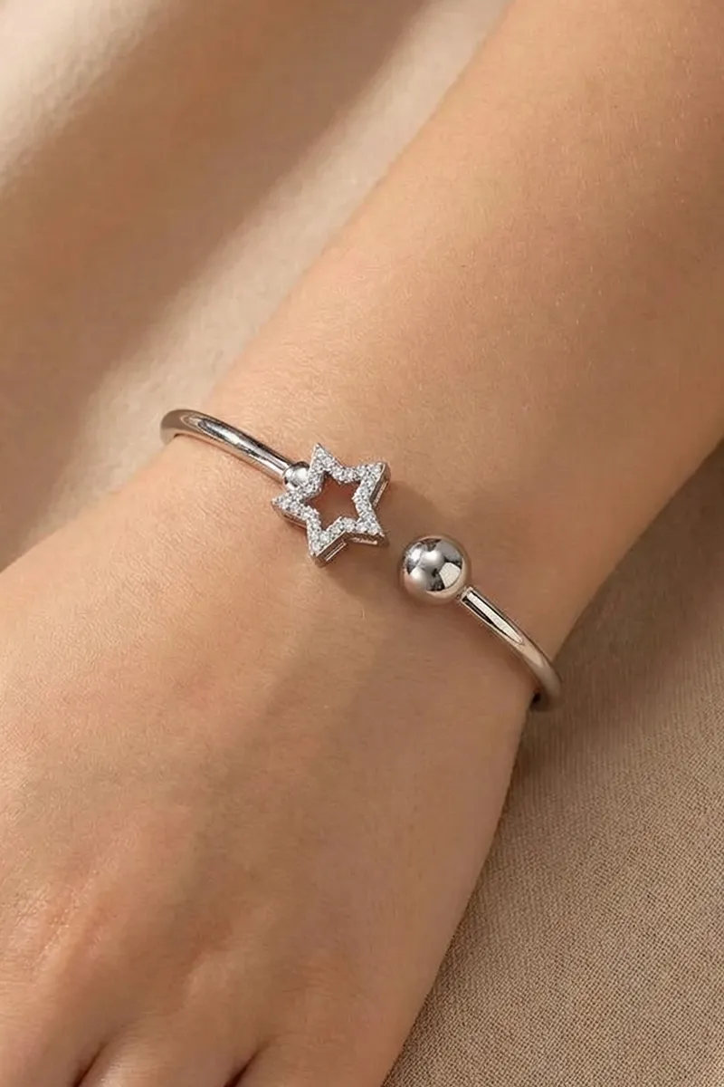 Silver Plated Star Kada Bracelet for Girls