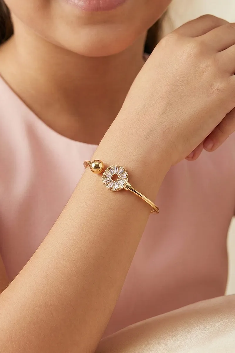 Gold Plated Floral Kada Bracelet for Girls JWBR000015GOL