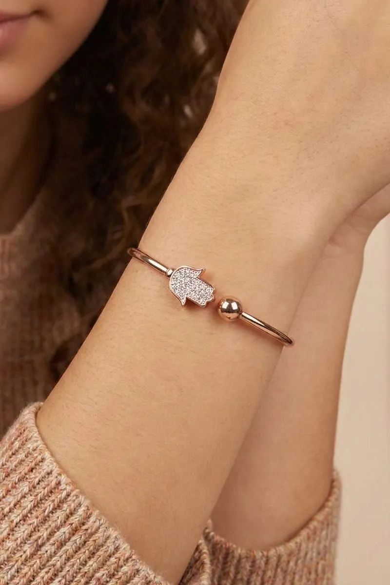 Rose Gold Plated Hamsa Hand Kada Bracelet for Girls JWBR000019ROSGOL