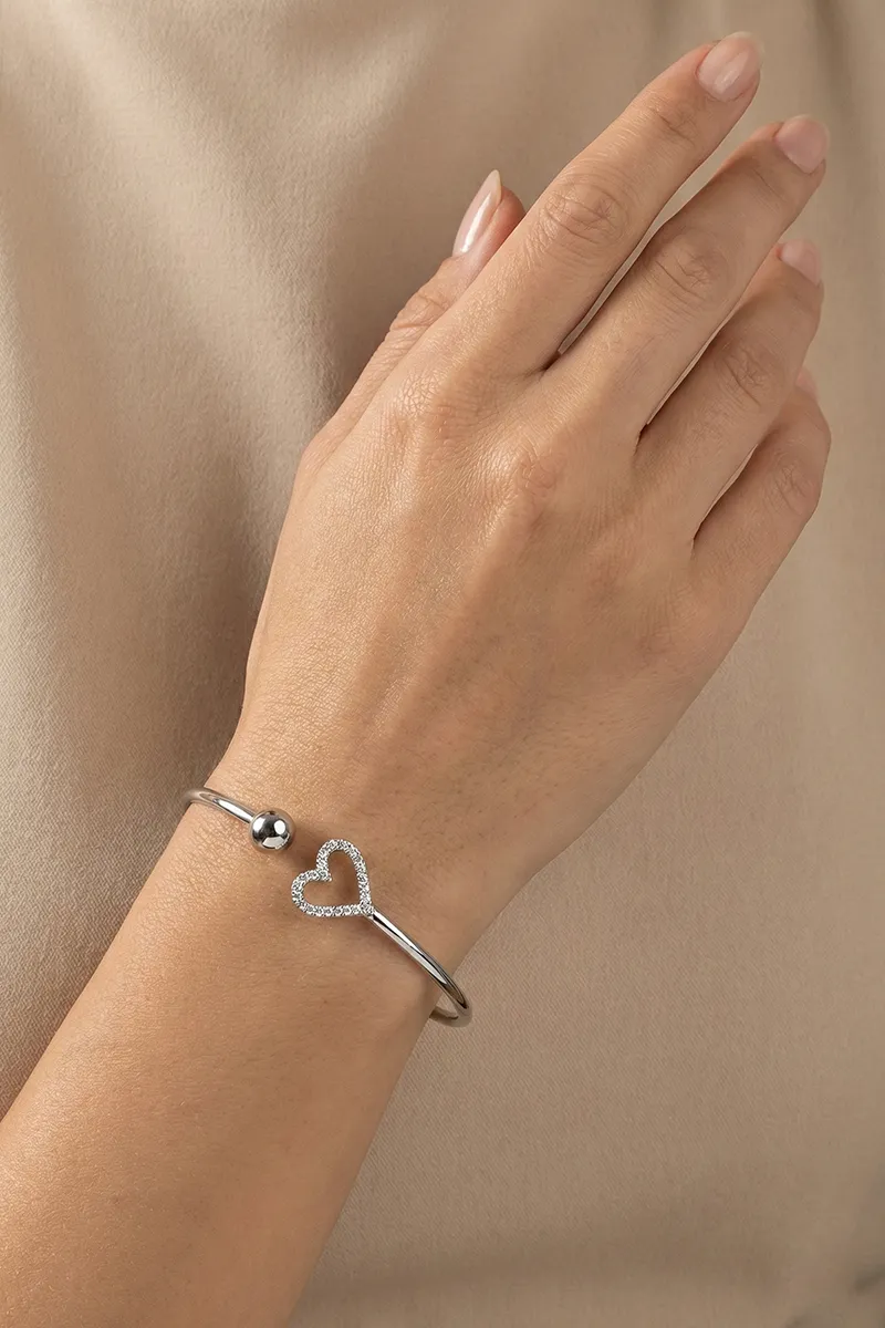 Silver Plated Heart Open Kada Bracelet for Women & Girls