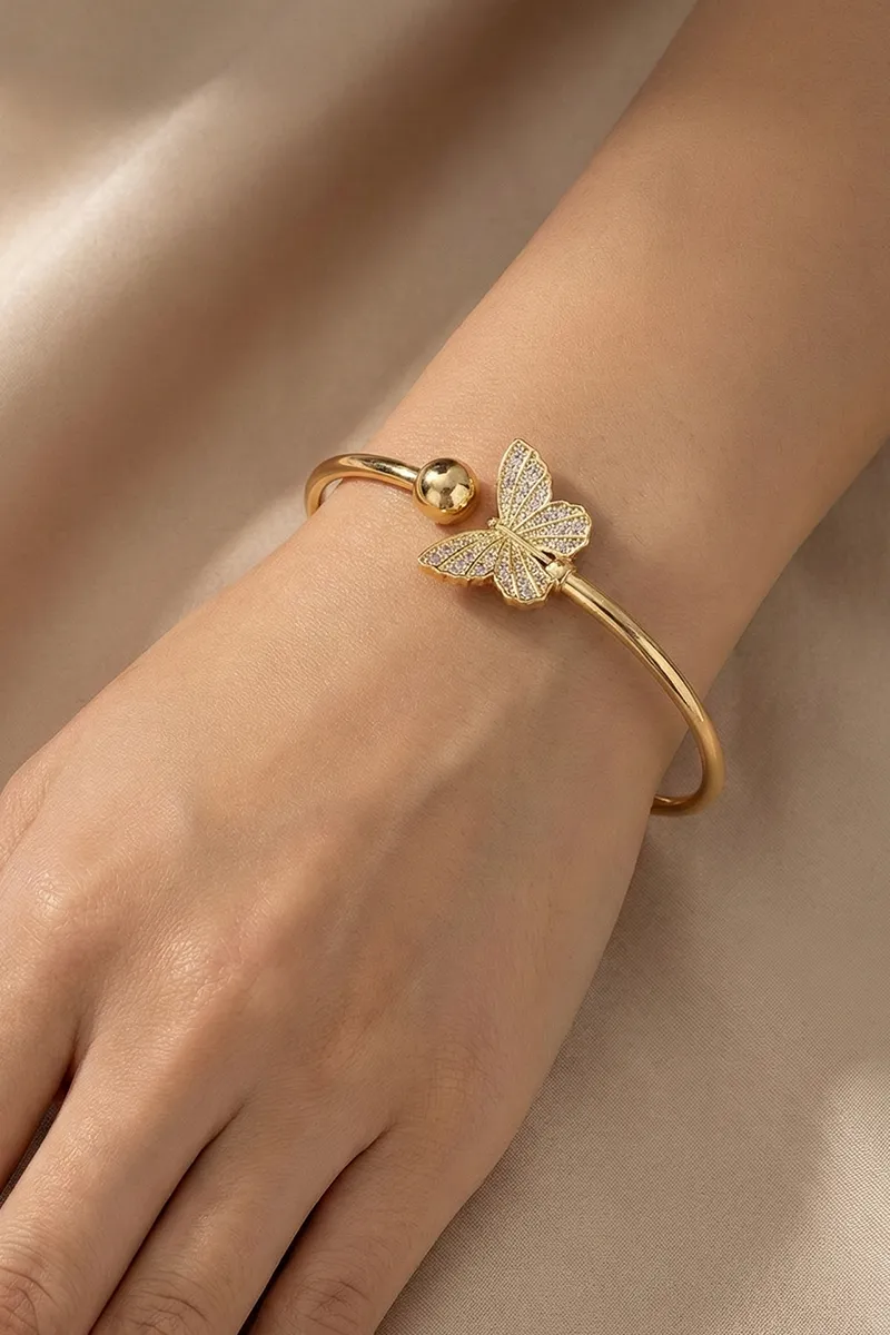 Gold Plated Butterfly Kada Bracelet for Women & Girls JWBR000024GOL