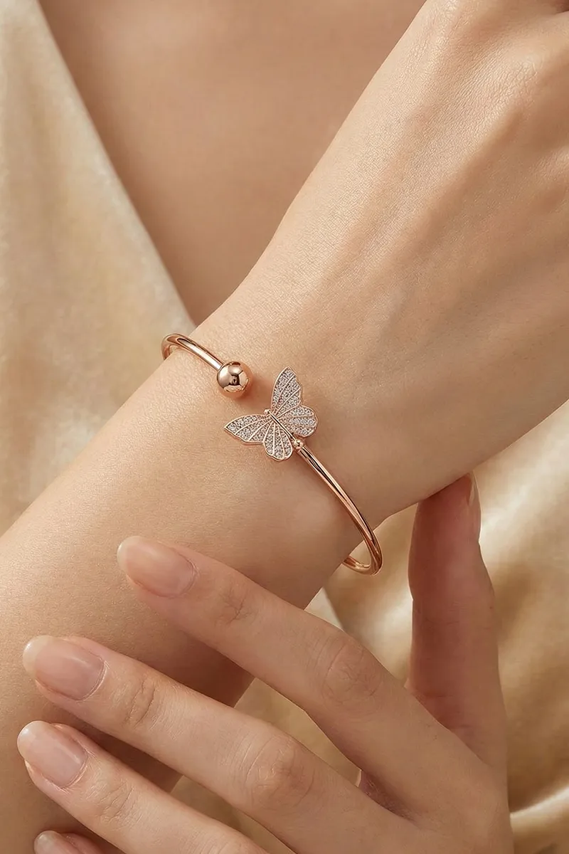 Rose Gold Plated Butterfly Kada Bracelet for Women & Girls JWBR000024ROSGOL