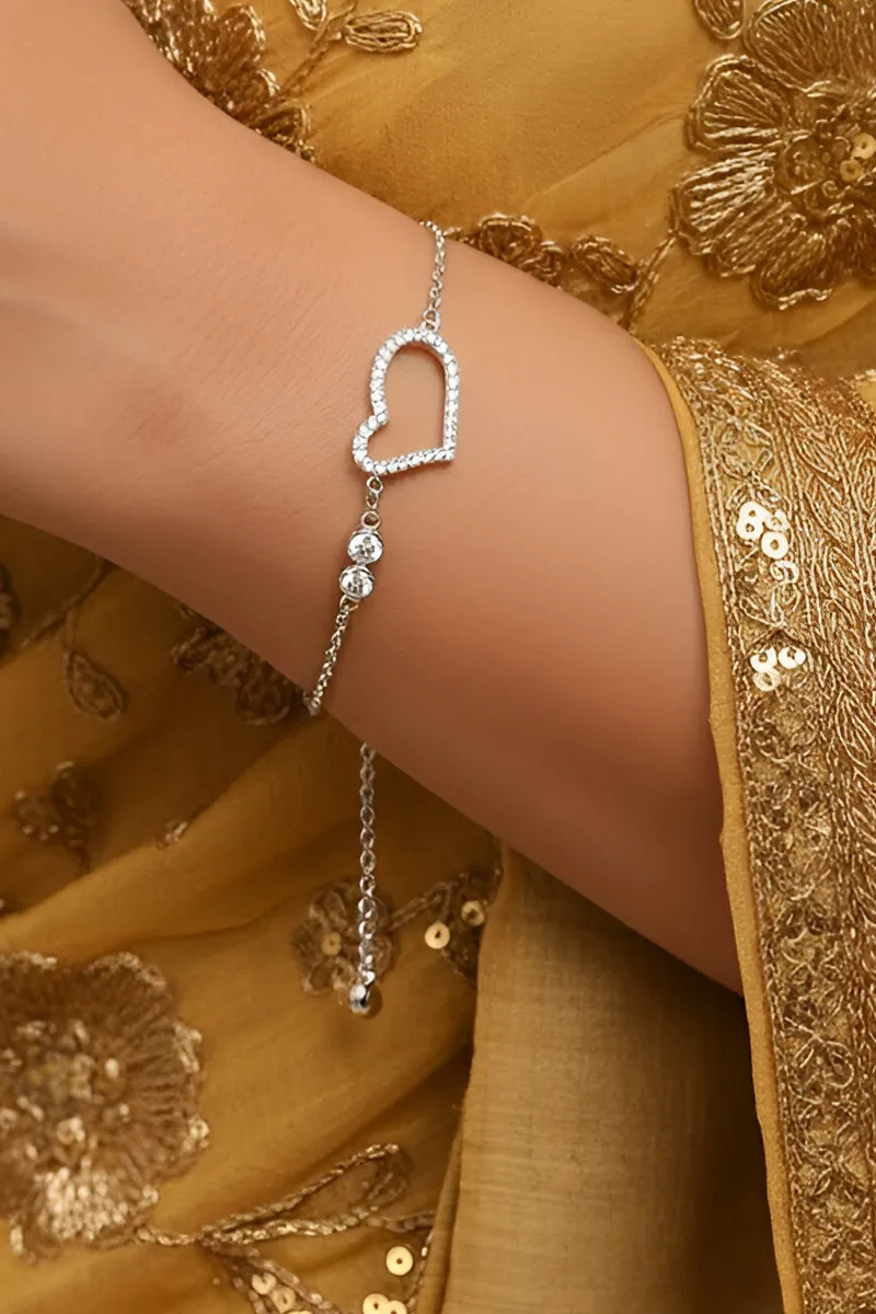 Silver Heart Charm Bracelet for Women