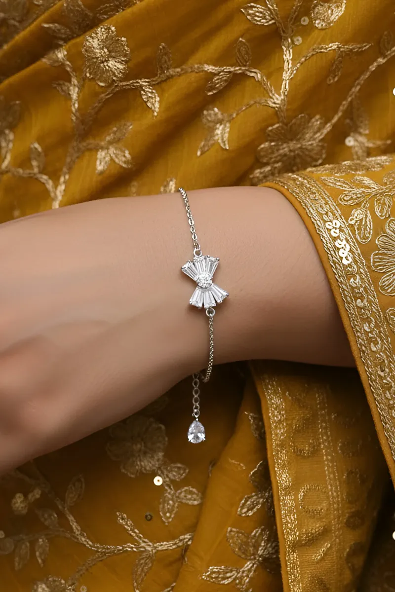Silver Bow Charm Bracelet for Women