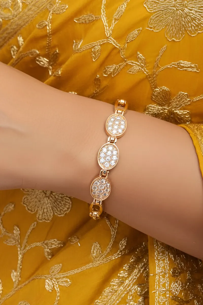 Oval Pave Set CZ Stone Links Bracelet for Women