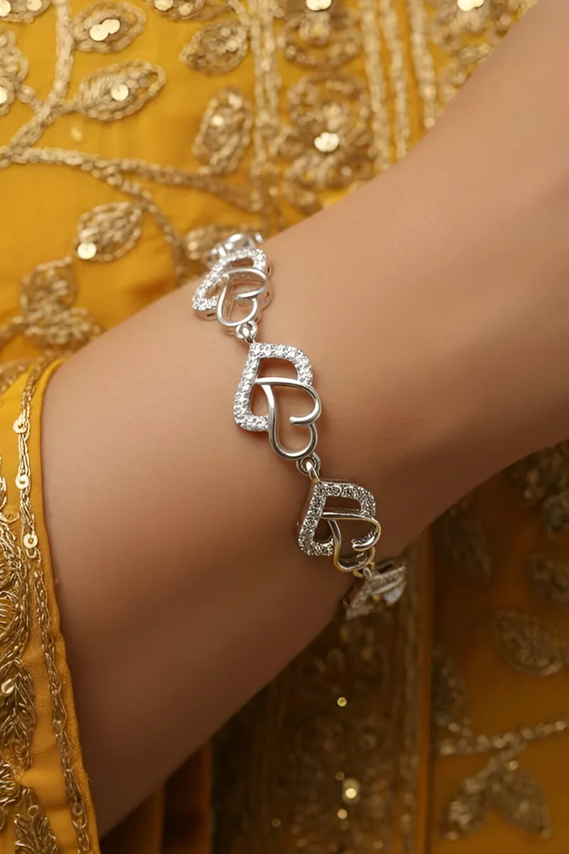 Silver Double Heart Link Bracelet for Women JWBR000058SIL