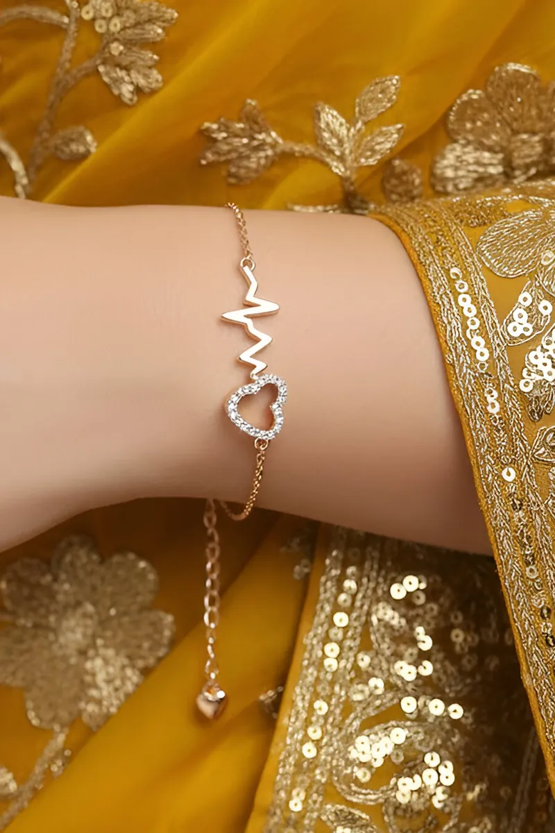 Gold Heart Beat Charm Bracelet for Women JWBR000060GOL
