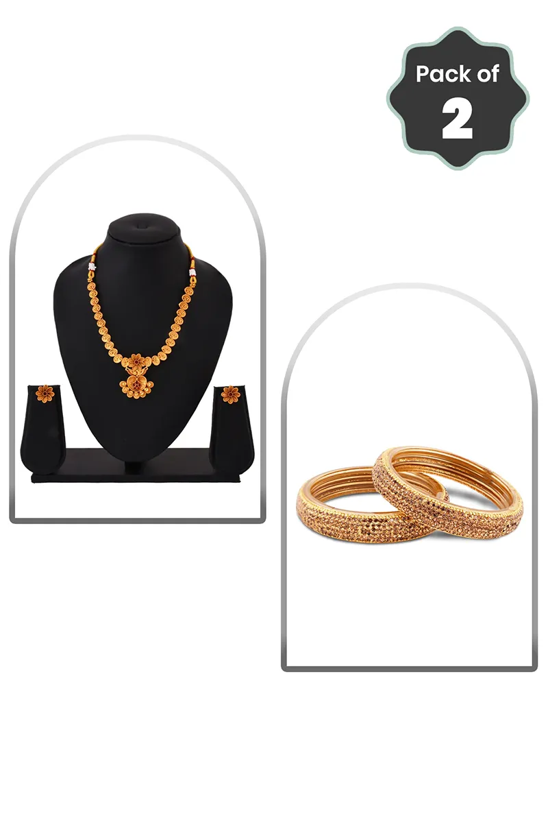 Floral Necklace & Glass Broad Bangle for Women - Combo of 2