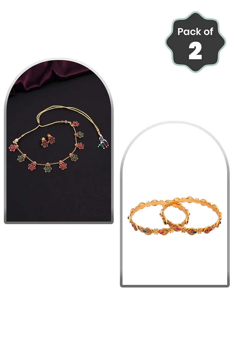 Floral Necklace & Bangle for Women - Combo of 2
