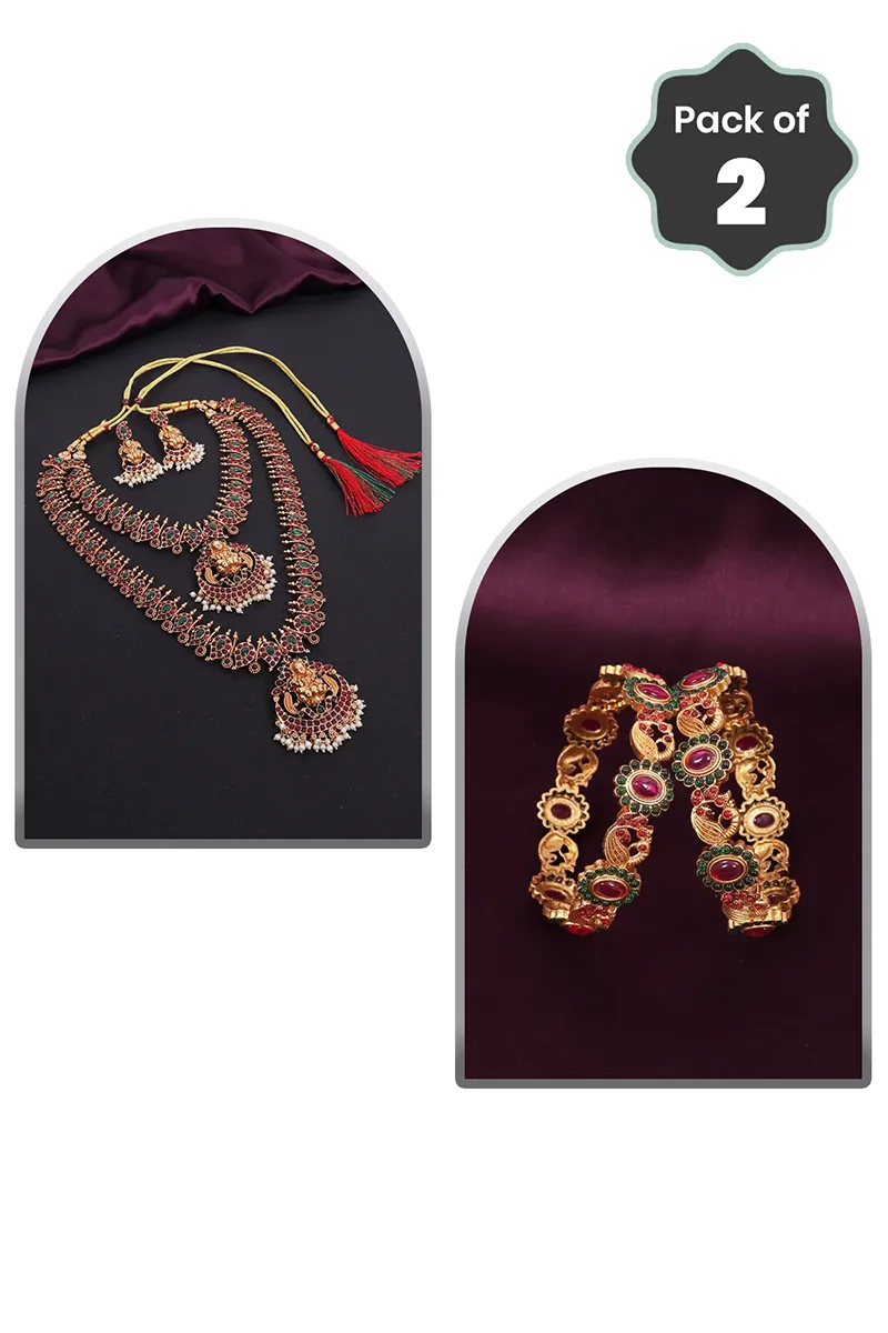 Lakshmi Paisley Necklace & Floral Peacock Kada Bangles for Women - Combo of 2 JWCOMBO0030MUL26