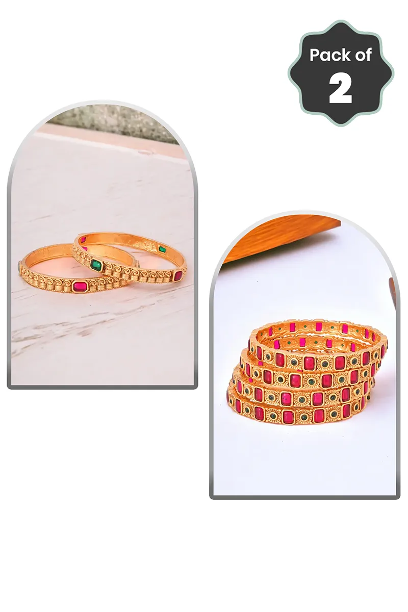 Matte Antique Finish Bangles for Women - Combo of 2 JWCOMBO0034MUL28