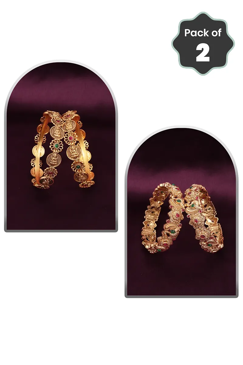 Peacock & Lakshmi Floral Kada Bangles for Women - Combo of 2