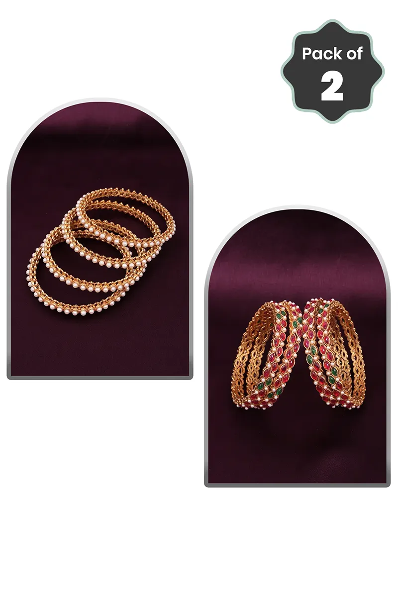 Pearl & Color Stone Bangles for Women - Combo of 2 JWCOMBO0036MUL26