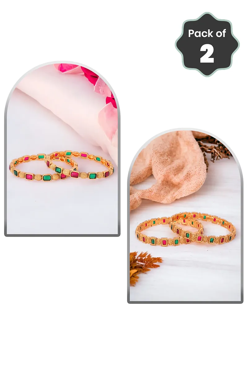 Gold Plated Red & Green Stones Bangles for Women - Combo of 2 JWCOMBO0038MUL28