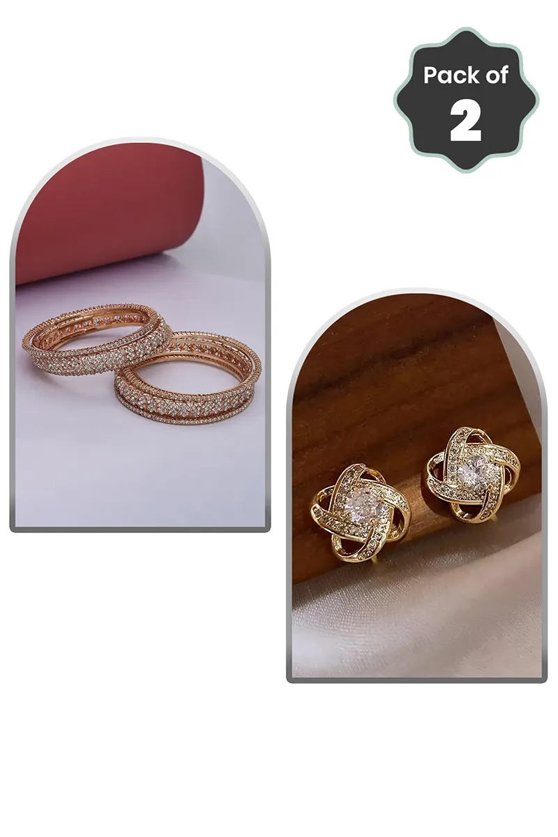 Sparkling CZ Bangle Set & Crystal Knot Earrings for Women - Combo of 2