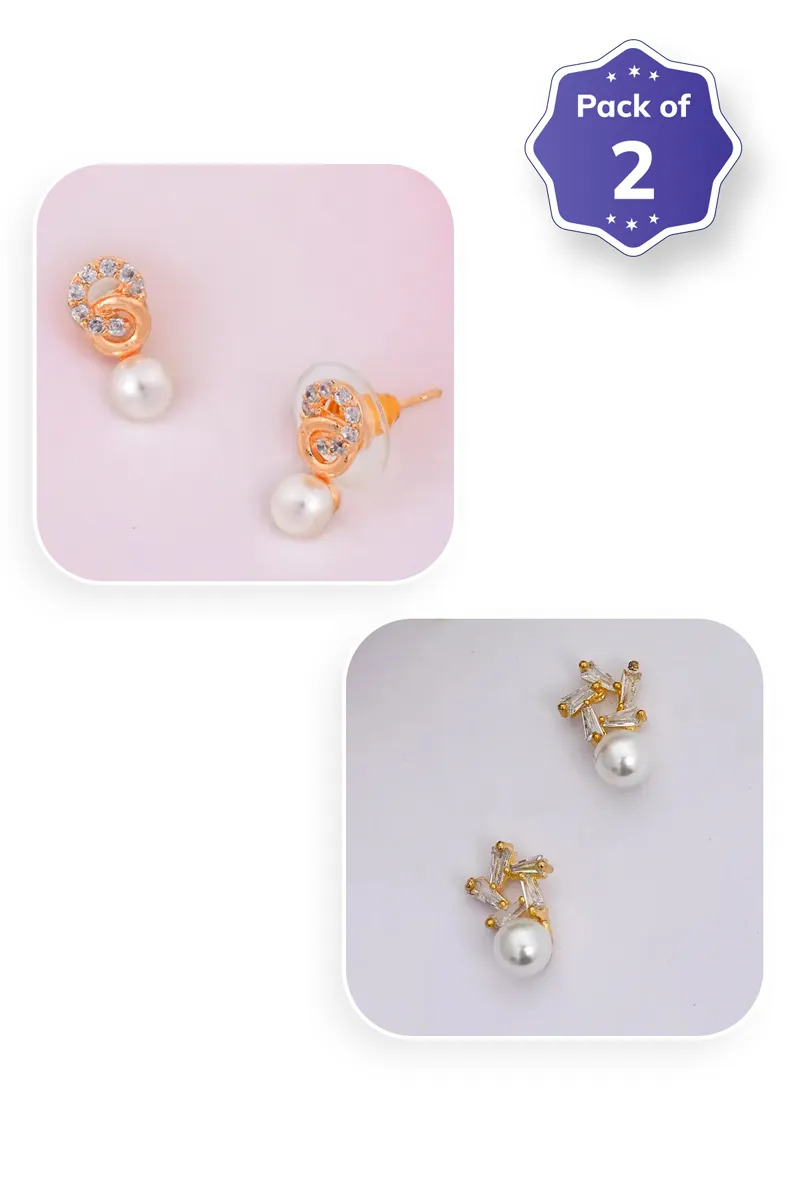 Pearl Drop Round & Star Stud Earrings for Girls - Combo of 2