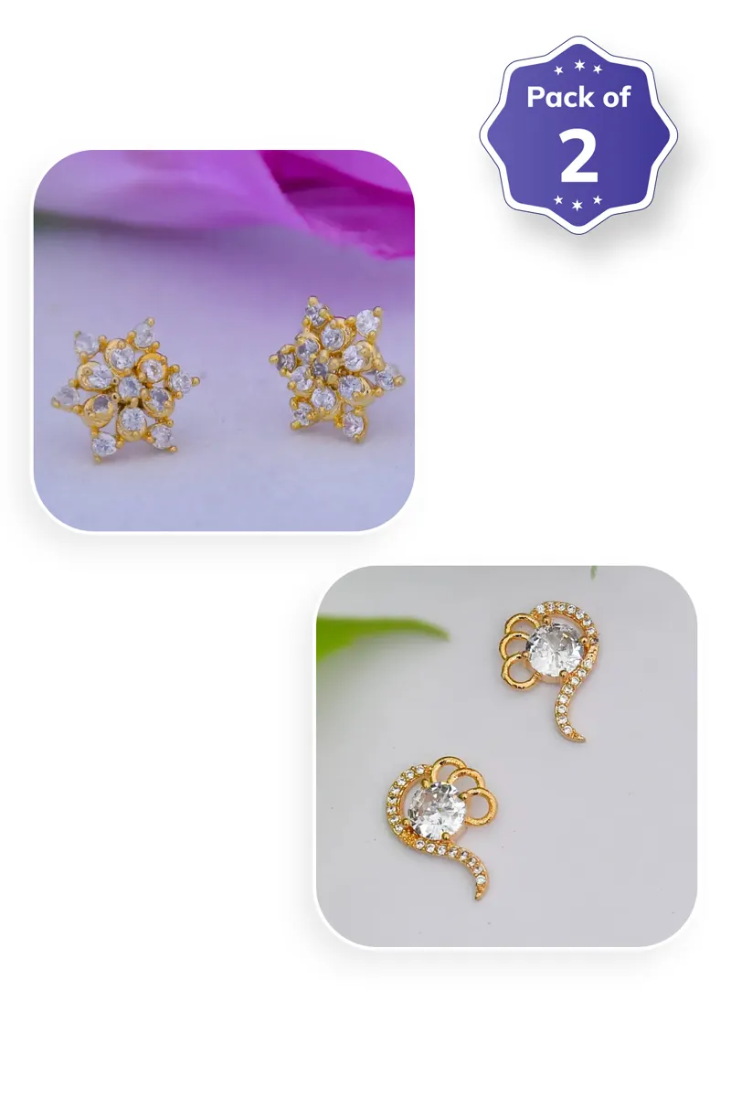 Gold Plated Floral & Paisley Stud Earrings for Girls - Combo of 2