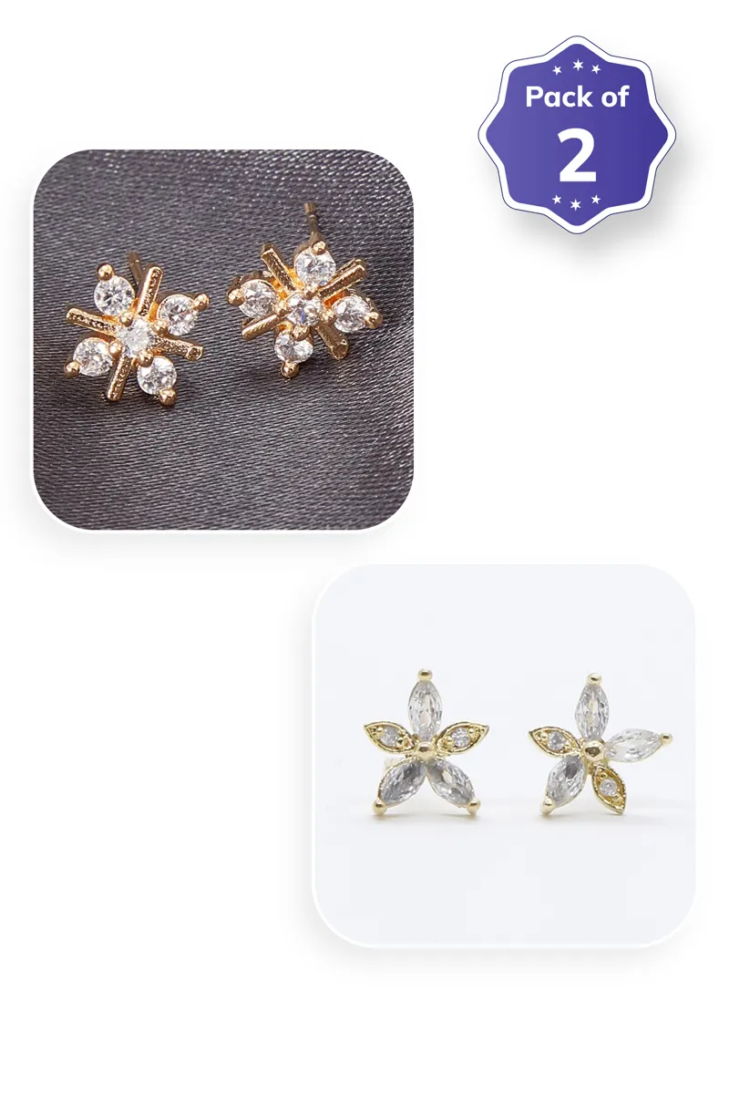 Gold Plated Floral Stud Earrings for Girls - Combo of 2