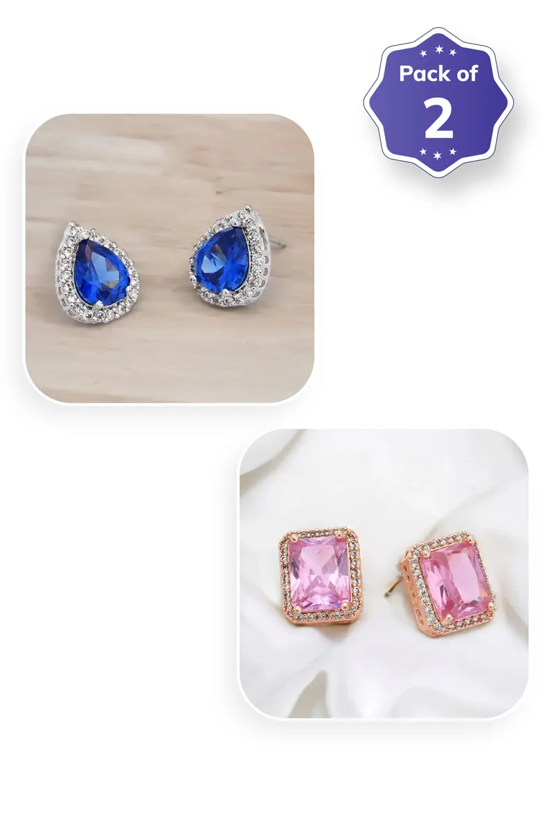 Teardrop & Rectangle Stud Earrings for Girls - Combo of 2