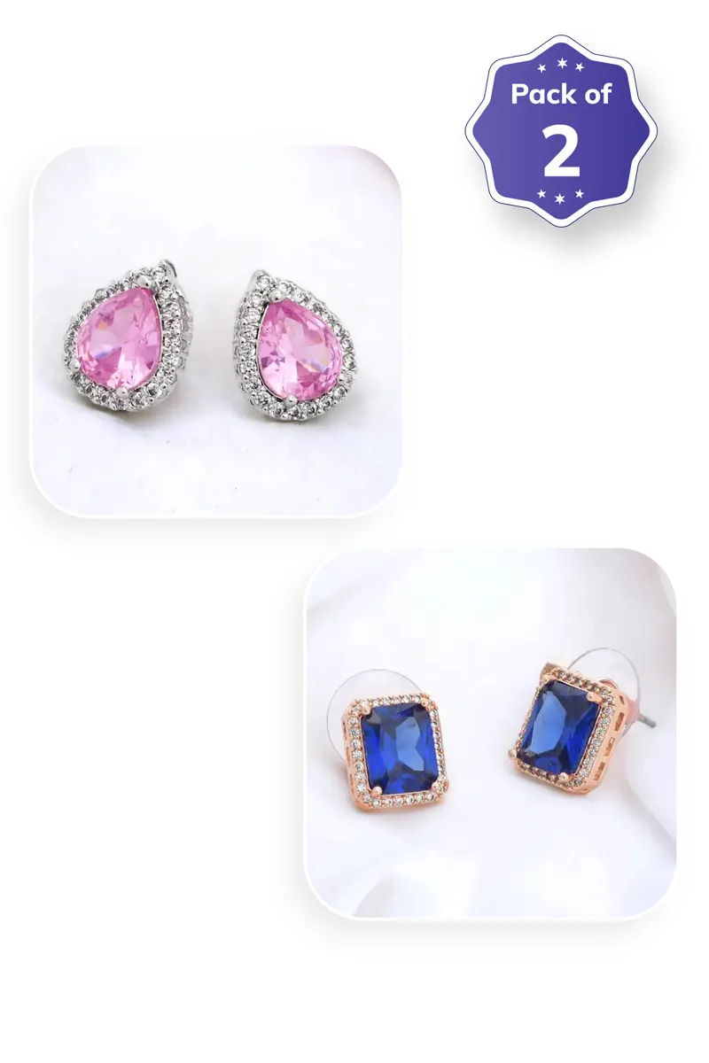 Teardrop & Rectangle Stud Earrings for Girls - Combo of 2
