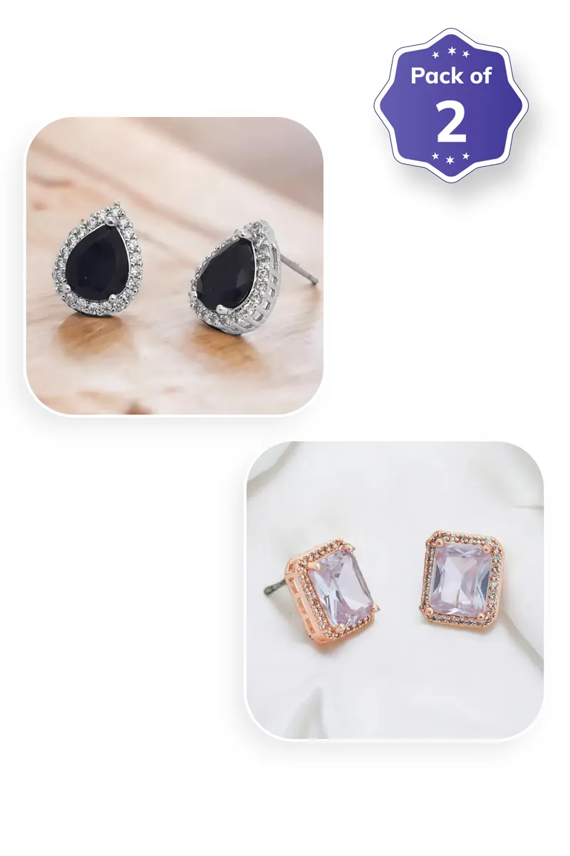 Teardrop & Rectangle Stud Earrings for Girls - Combo of 2