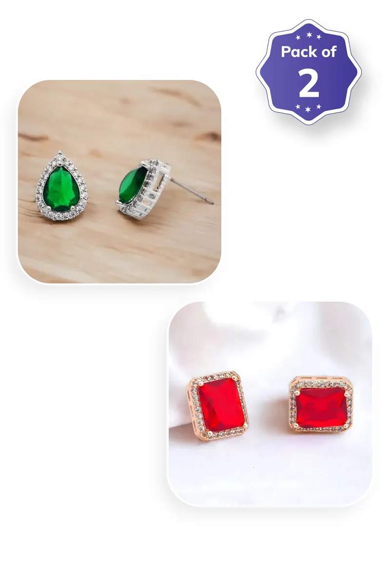 Teardrop & Rectangle Stud Earrings for Girls - Combo of 2 JWCOMBO0083MUL