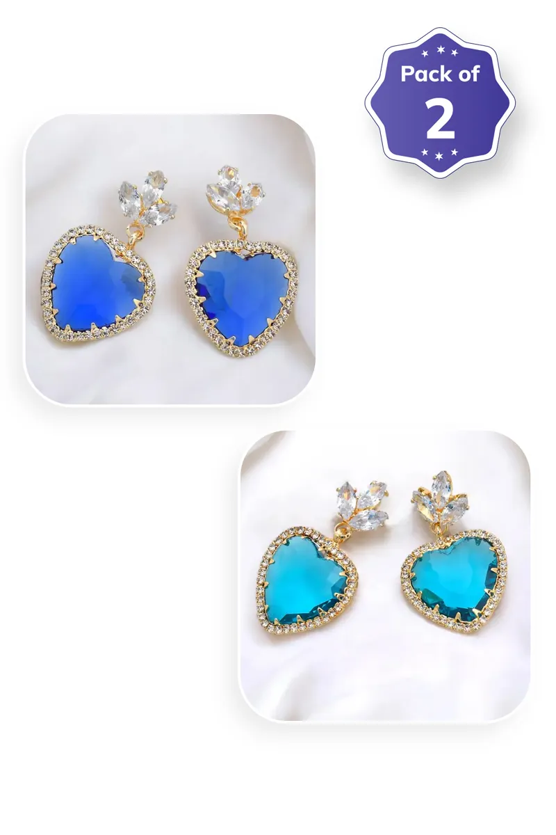 Heart Shaped Dangle Earrings for Women & Girls - Pack of 2