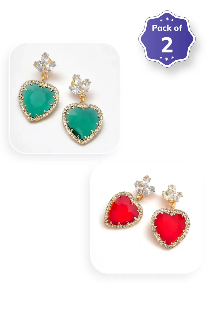 Heart Shaped Dangle Earrings for Women & Girls - Pack of 2