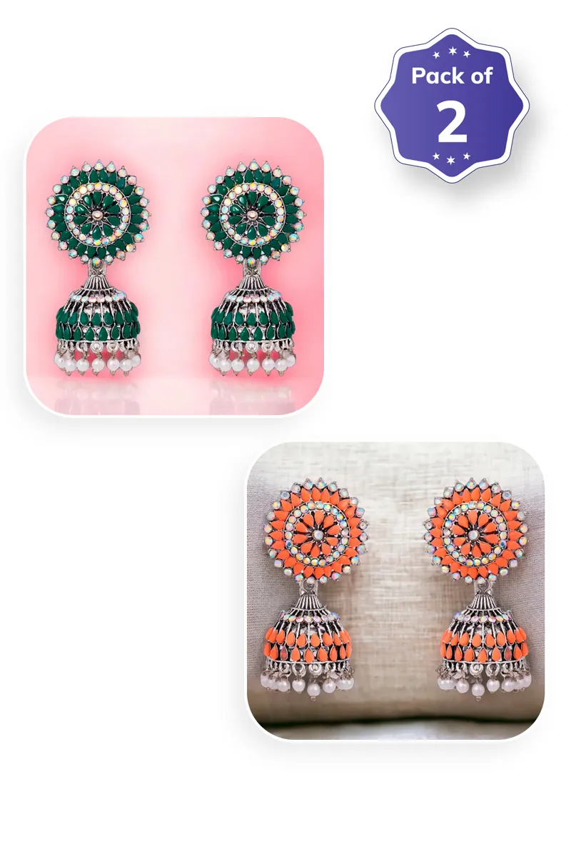 Floral Design Jhumki Earrings for Women - pack of 2